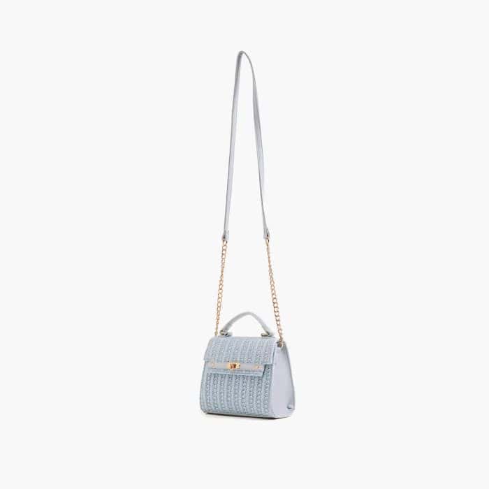 M-3025 Pastel Top Handle Straw Crossbody Handbag - Image 6