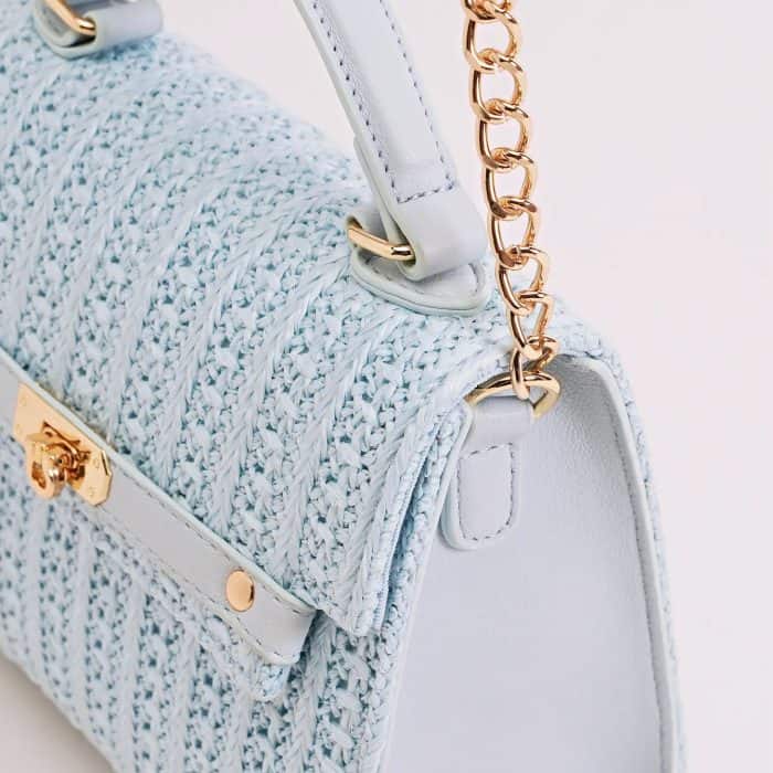 M-3025 Pastel Top Handle Straw Crossbody Handbag - Image 7