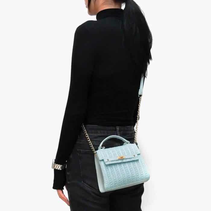 M-3025 Pastel Top Handle Straw Crossbody Handbag - Image 8