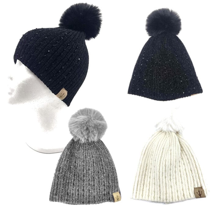 HZ-103 Embellishment Beanie with Fur Pom