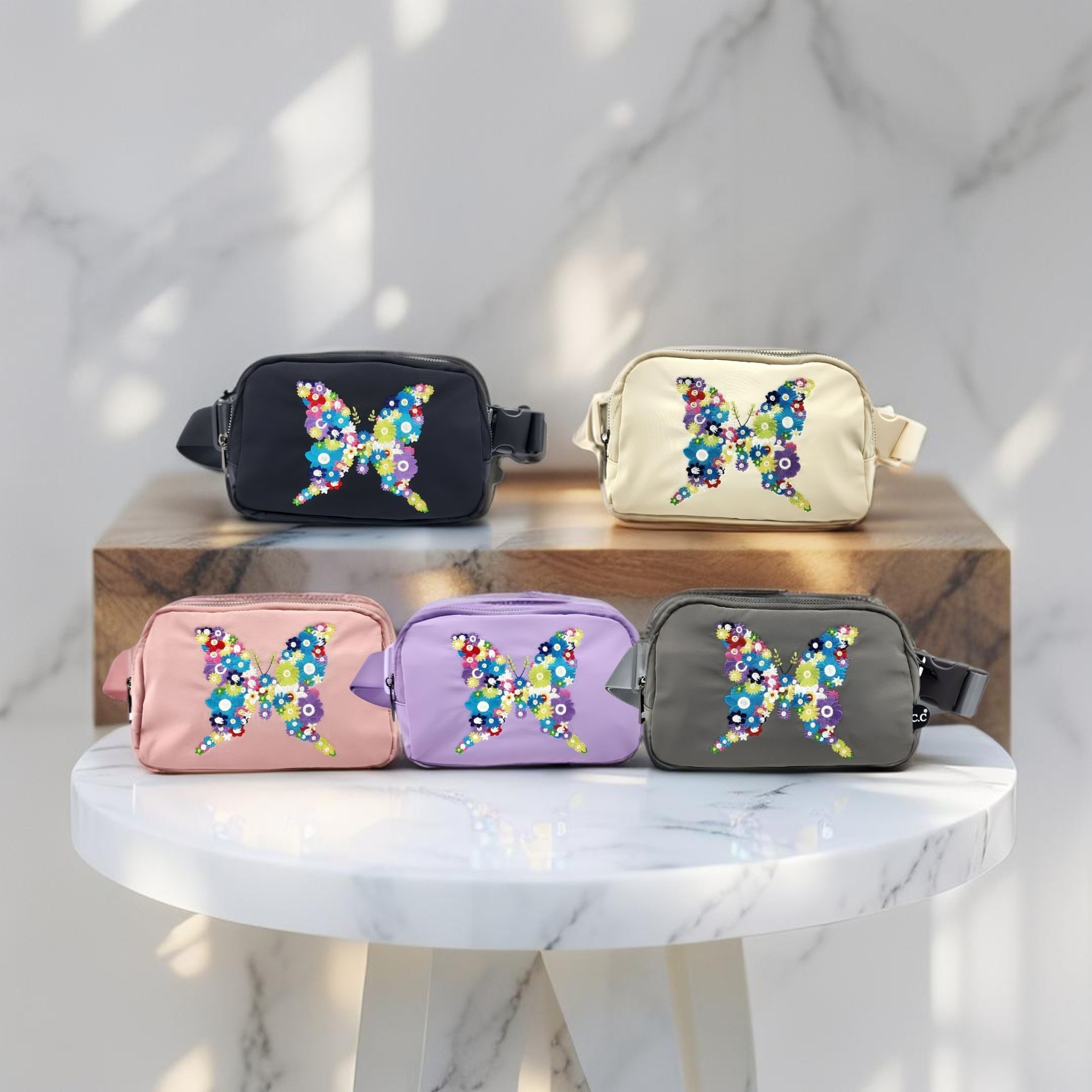 HZ-4339 Butterfly Embroidered Fanny Pack Belt Bag
