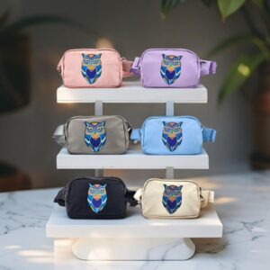 HZ-4343 Owl Embroidered Nylon Fanny Pack Belt Bag - Blue