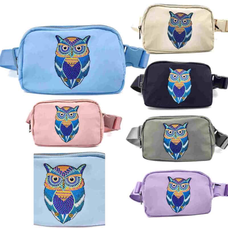 HZ-4343 Owl Embroidered Nylon Fanny Pack Belt Bag