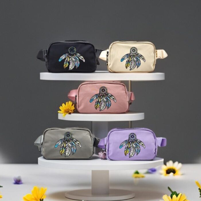 HZ-4344 Feather Embroidered Nylon Fanny Pack Belt Bag