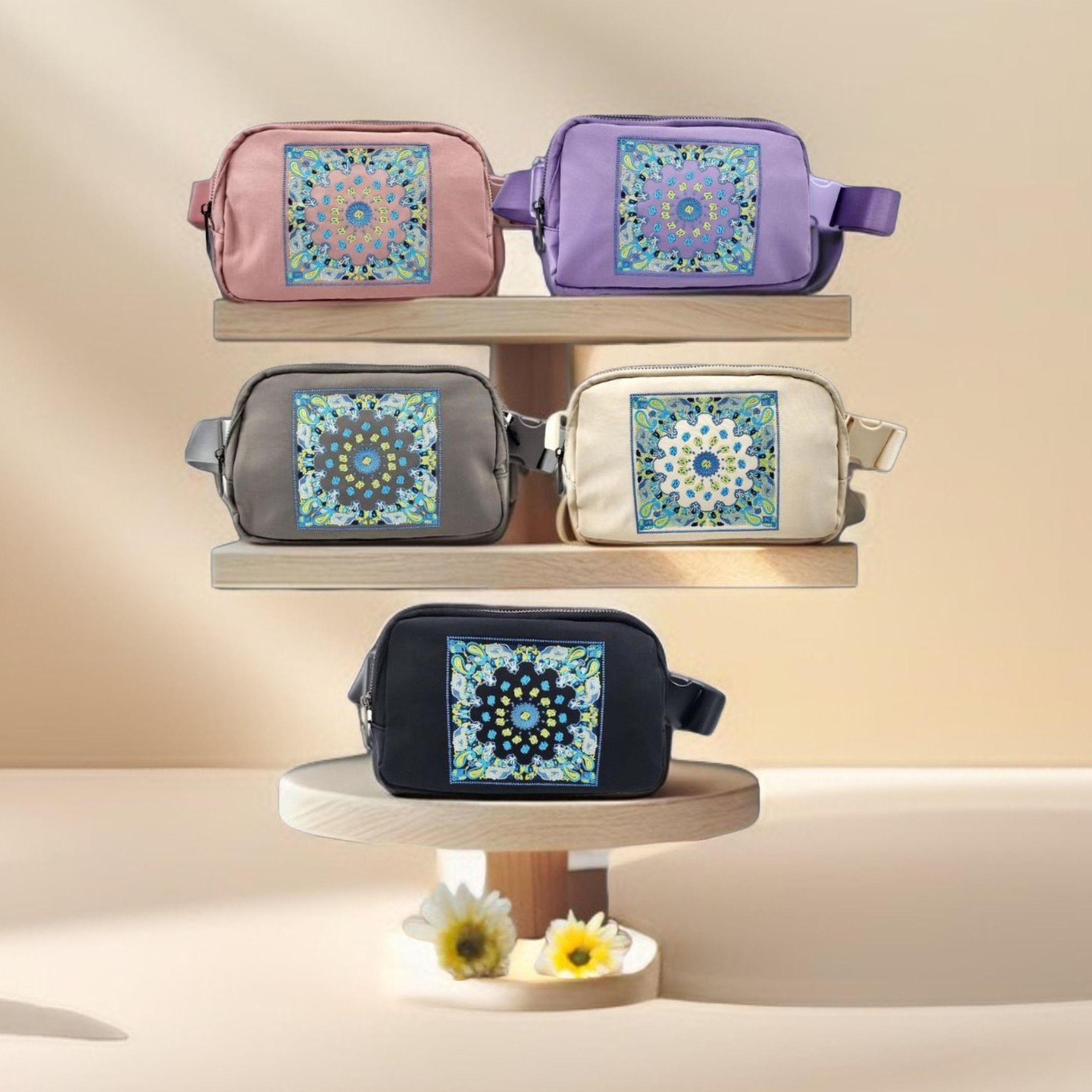 HZ-4345 Paisley Pattern Embroidered Nylon Fanny Pack Belt Bag