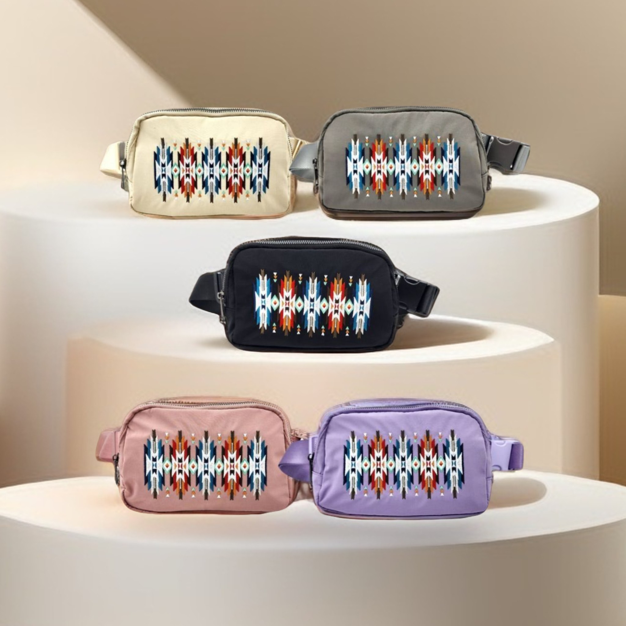 HZ-4346 Aztec Embroidered Nylon Fanny Pack Belt Bag