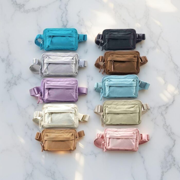 HZ-3066 Women's Nylon Double Compartment Belt Bag Fanny Pack
