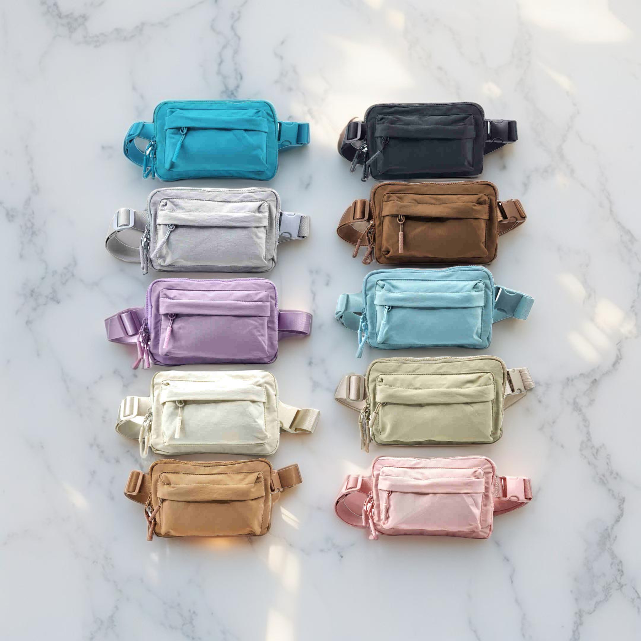 HZ-3066 Women's Nylon Double Compartment Belt Bag Fanny Pack