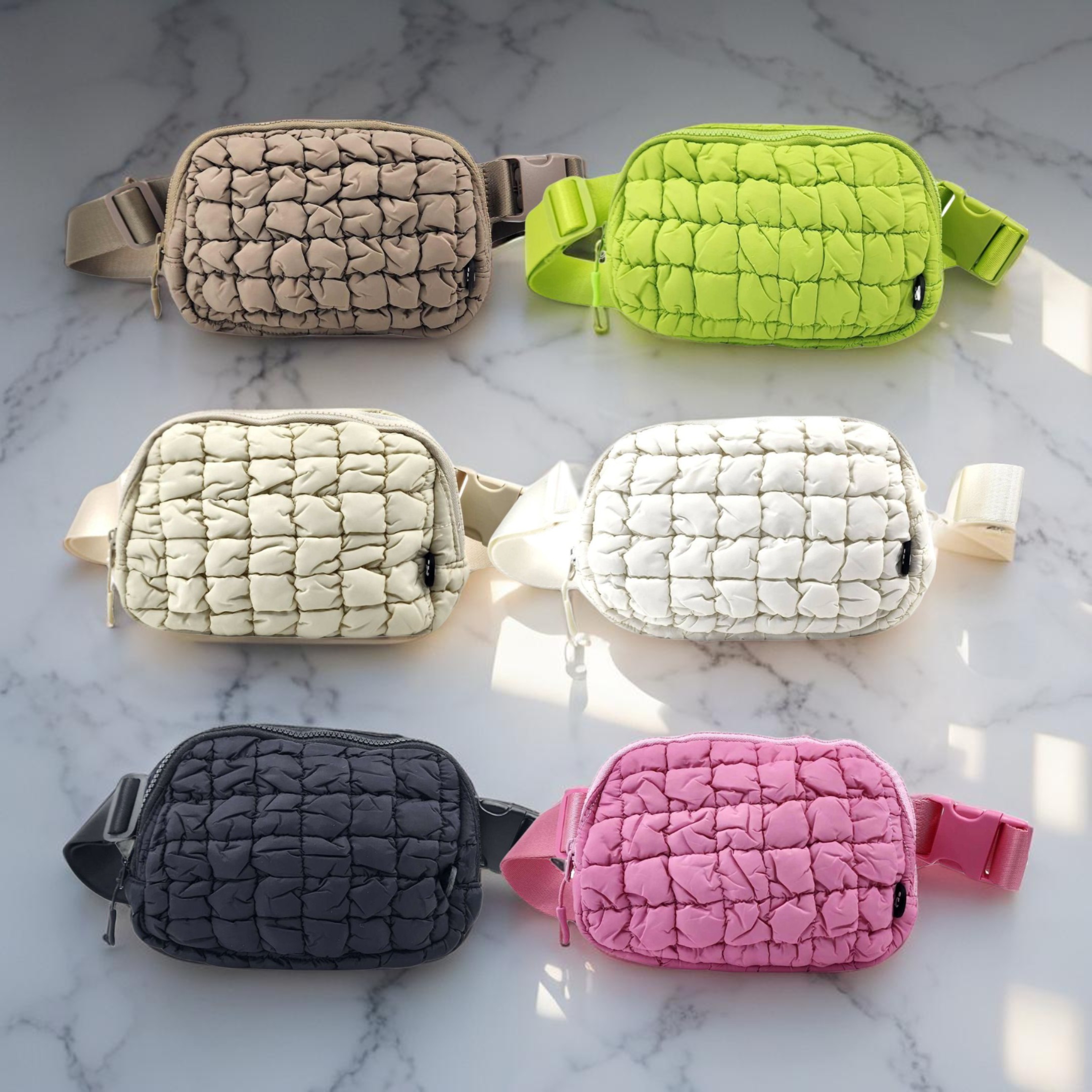 C-0064 Women's Quilted Puffer Nylon Belt Bag Fanny Pack