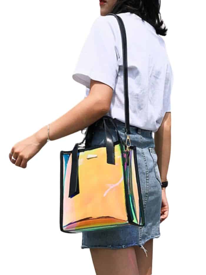 HZ-6170 Hologram Transparent Small Tote Bag with Pouch - Image 7