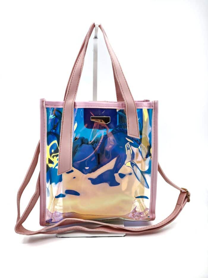 HZ-6170 Hologram Transparent Small Tote Bag with Pouch - Image 4