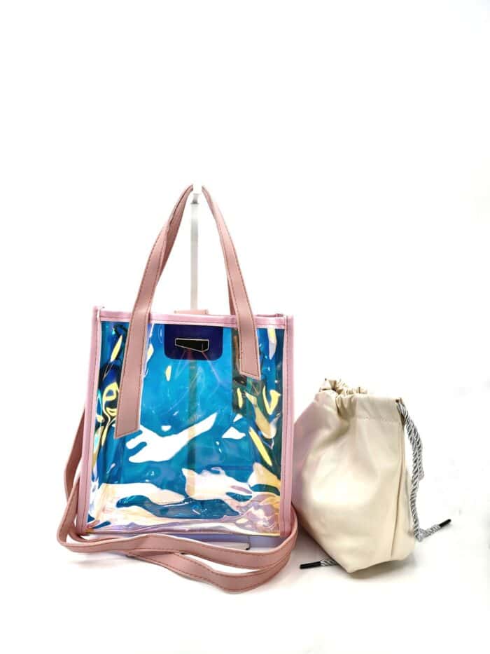 HZ-6170 Hologram Transparent Small Tote Bag with Pouch - Image 6