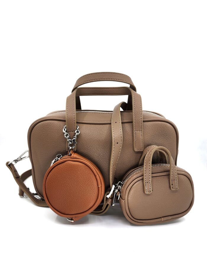 HZ-8289 Women's Double Handle Soft Leather Satchel Crossbody Bag with Two Mini Pouch - Image 8