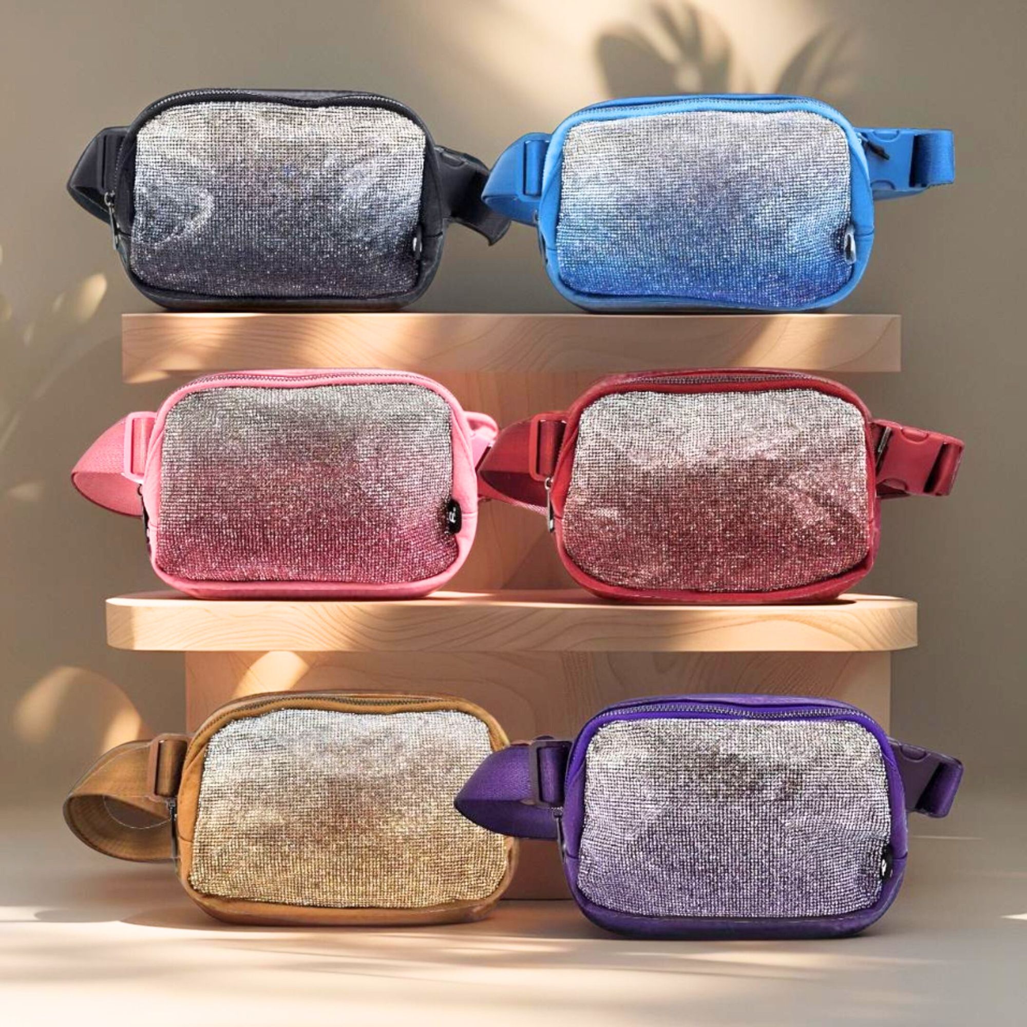 HZ-4284 Women's Sparkle Ombre Rhinestone Belt Bag Fanny Pack