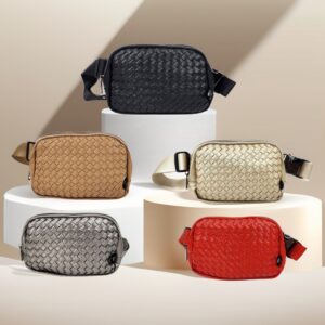 HZ-4360 Women's Vegan Leather Woven Fanny Pack Crossbody Bag