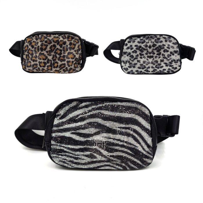 HZ-4367 Animal Pattern Sparkle Rhinestone Belt Bag Fanny Pack Crossbody Bag