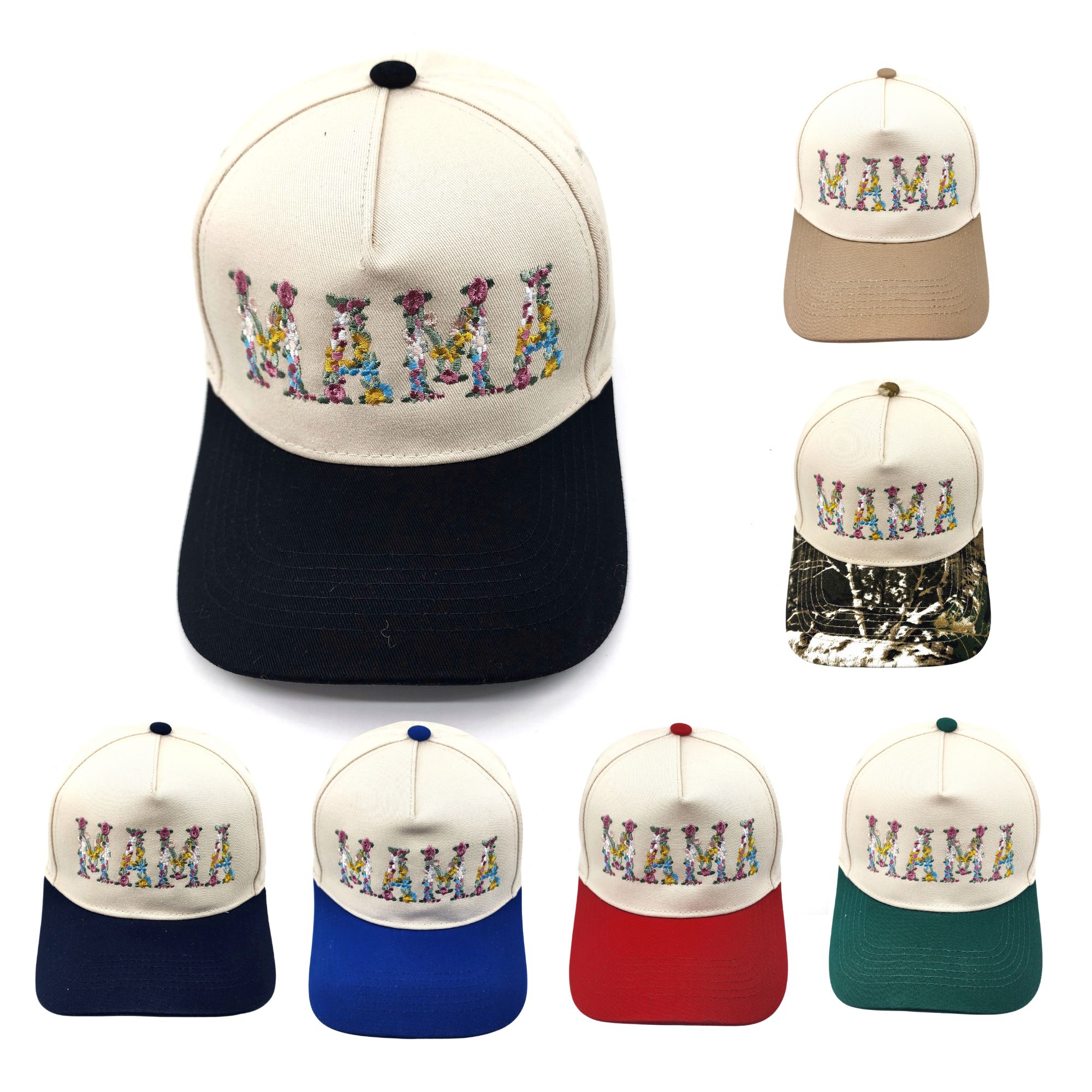 HZ-7787 MAMA Flower Pattern Embroidered Trucker Hat