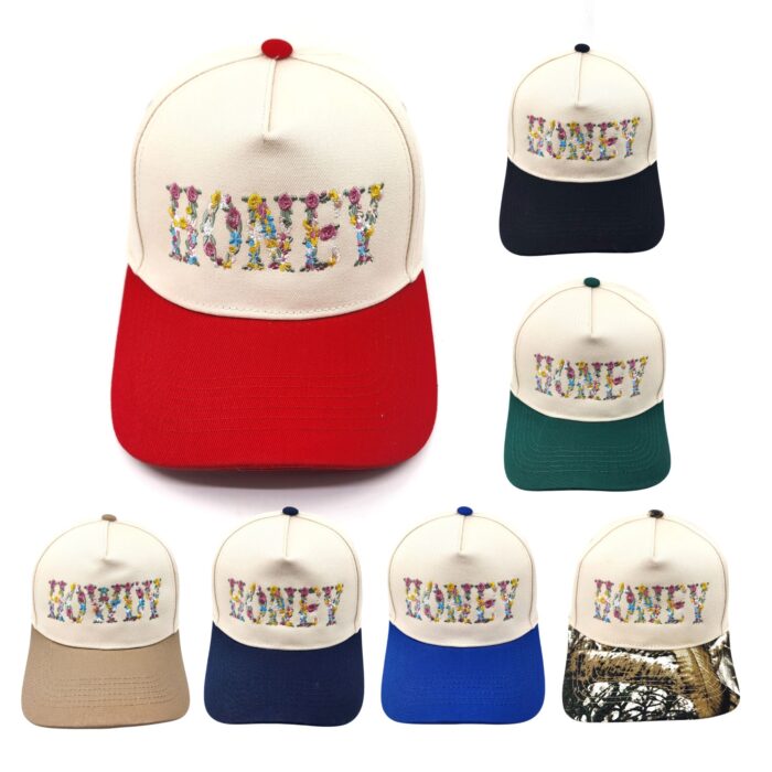 HZ-7788 HONEY Flower Pattern Embroidered Trucker Hat