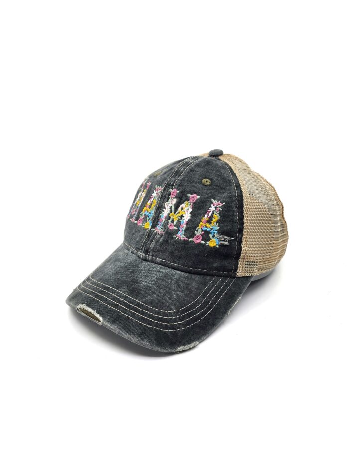 HZ-7790 MAMA Flower Pattern Embroidered Denim Baseball Cap - Image 3