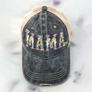 HZ-7790 MAMA Flower Pattern Embroidered Denim Baseball Cap