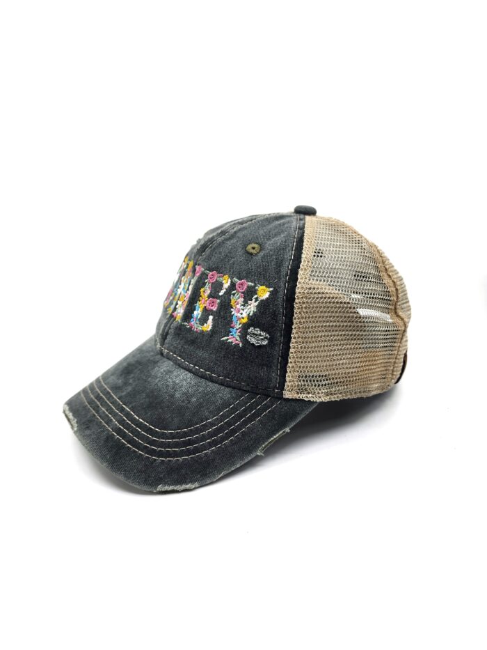 HZ-7791 HONEY Flower Pattern Embroidered Denim Baseball Cap - Image 3