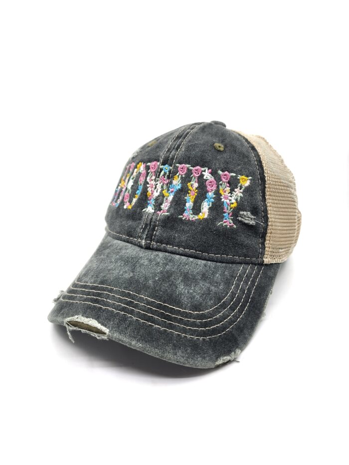 HZ-7793 HOWDY Flower Pattern Embroidered Denim Baseball Cap - Image 3