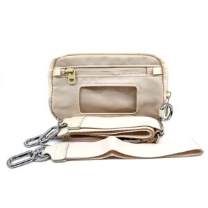 HZ-7891 Nylon Double Compartment Crossbody Wallet Bag and Wristlet - Beige