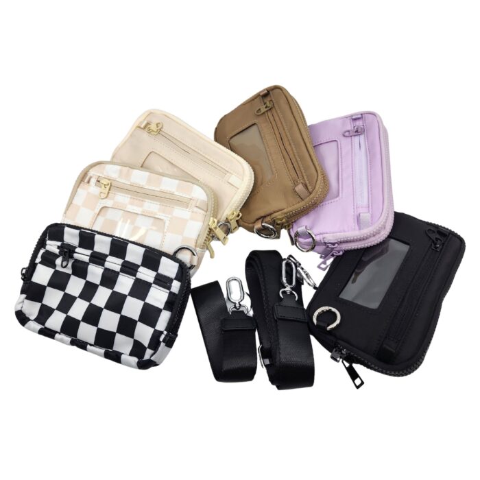 HZ-7891 Nylon Double Compartment Crossbody Wallet Bag and Wristlet