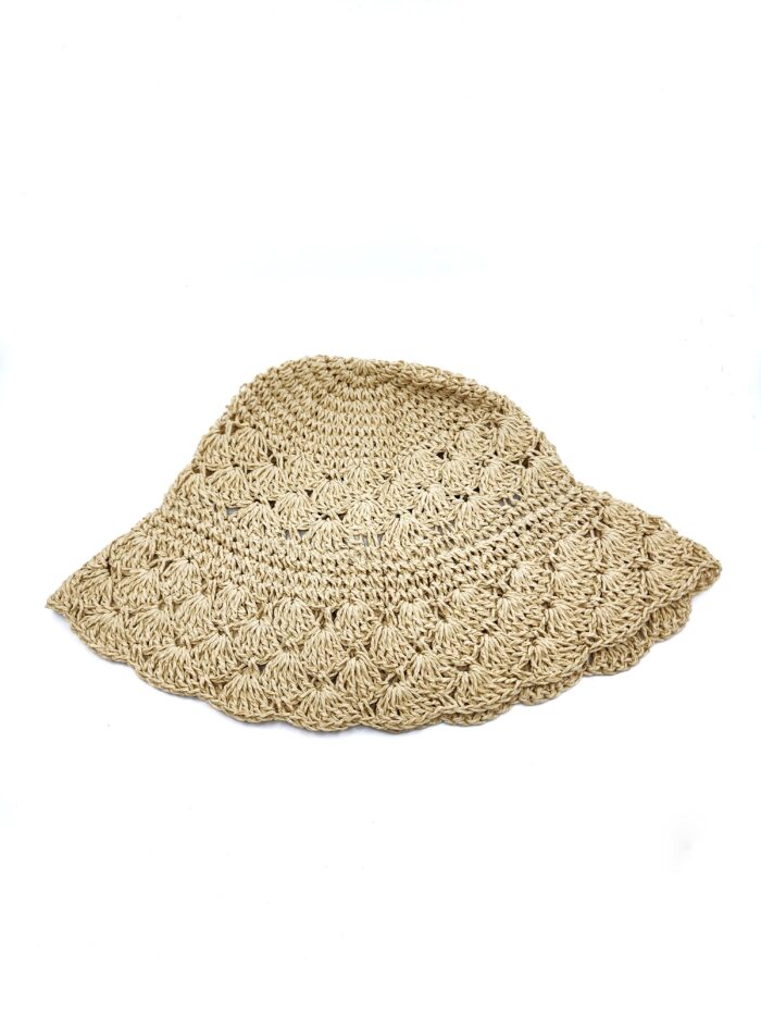 HZ-9204 Women's Hand Crochet Clothe Straw Solid Color Bucket Hat - Image 2