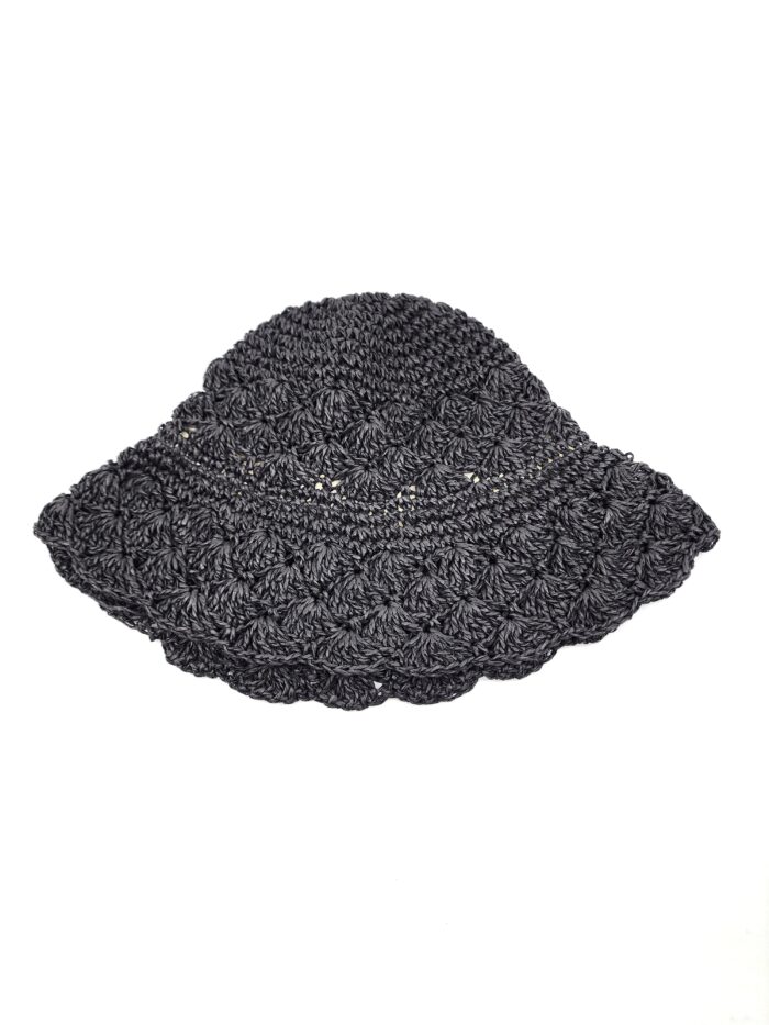 HZ-9204 Women's Hand Crochet Clothe Straw Solid Color Bucket Hat - Image 3