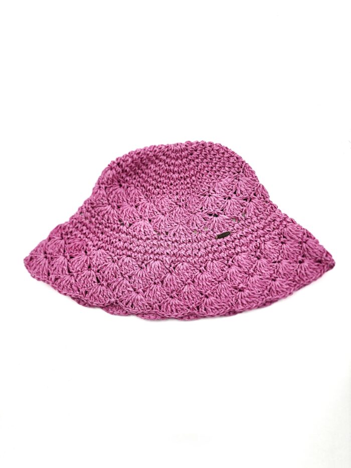 HZ-9204 Women's Hand Crochet Clothe Straw Solid Color Bucket Hat - Image 5