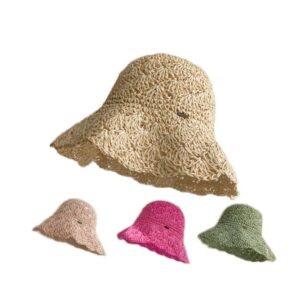 HZ-9204 Women's Hand Crochet Clothe Straw Solid Color Bucket Hat