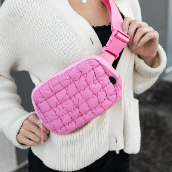 C-0064 Women's Quilted Puffer Nylon Belt Bag Fanny Pack - Image 12