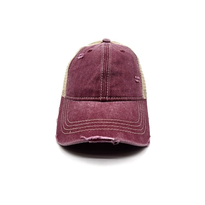 HZ-12070 Women's Washed Distressed Denim Ponytail Baseball Cap - Image 10
