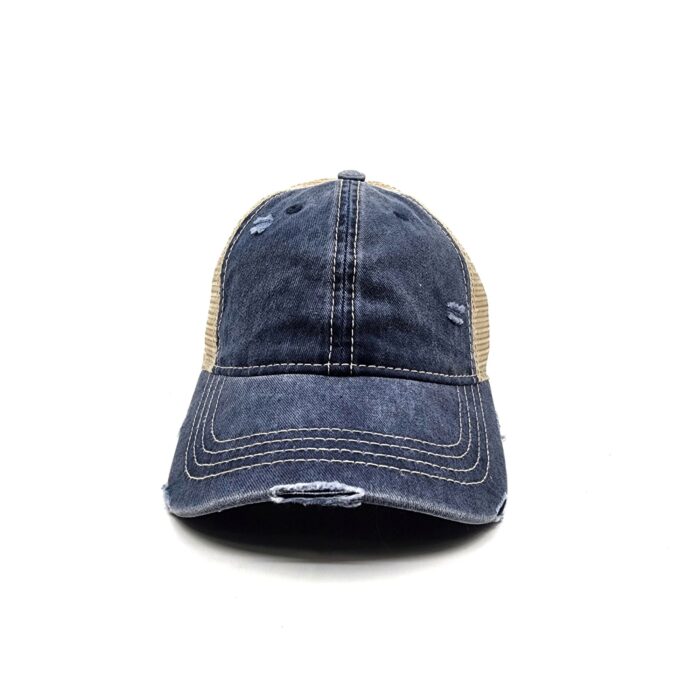 HZ-12071 Women's Washed Distressed Denim Mesh Back Baseball Cap - Image 8