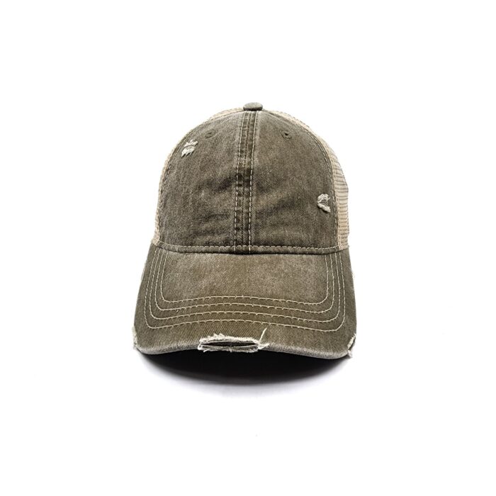 HZ-12071 Women's Washed Distressed Denim Mesh Back Baseball Cap - Image 7