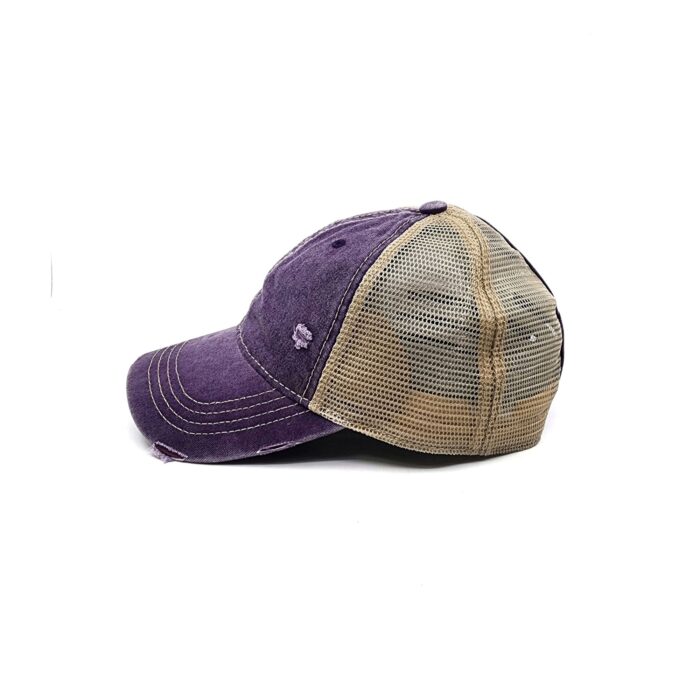 HZ-12071 Women's Washed Distressed Denim Mesh Back Baseball Cap - Image 4