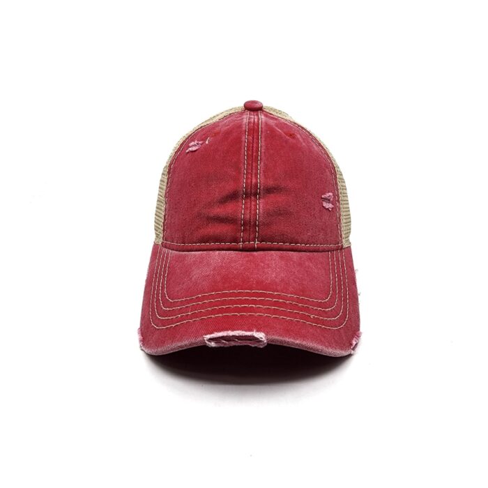 HZ-12071 Women's Washed Distressed Denim Mesh Back Baseball Cap - Image 2