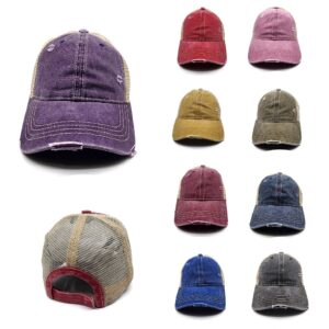 HZ-12071 Women's Washed Distressed Denim Mesh Back Baseball Cap