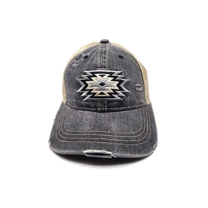 HZ-12073 Women's Aztec Pattern Embroidered Ponytail Baseball Cap - Image 2