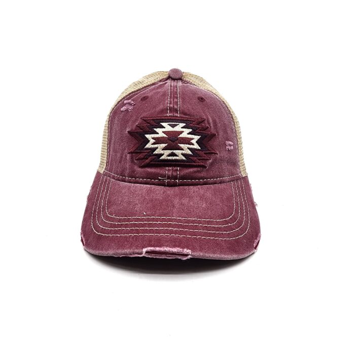 HZ-12073 Women's Aztec Pattern Embroidered Ponytail Baseball Cap - Image 3