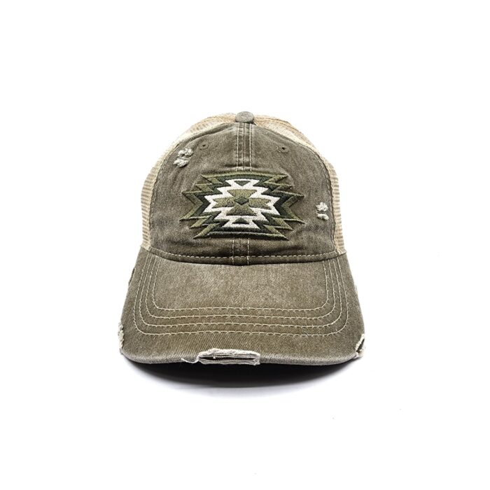 HZ-12073 Women's Aztec Pattern Embroidered Ponytail Baseball Cap - Image 4