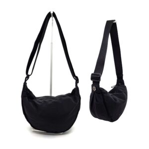 HZ-20017 Women's Small Nylon Top Zip Dumpling Crossbody Bag - Black