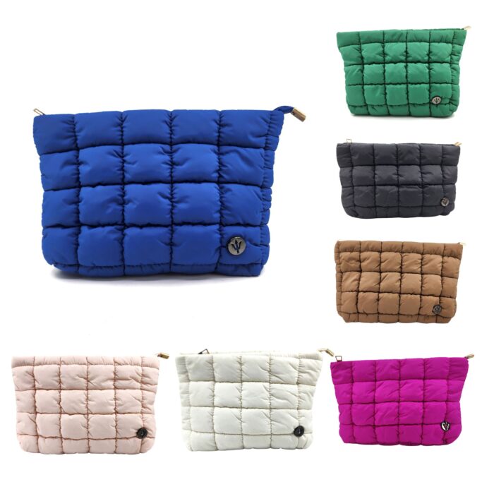 HZ-7792 Women's Nylon Quilted Puffer Top Zip Cosmetic Pouch, Makeup Bag, Travel Toiletry Pouch