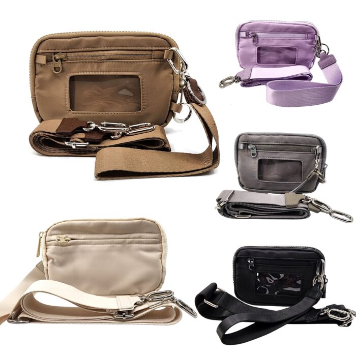 HZ-7793 Large Nylon Double Compartment Wristlet Wallet Crossbody Bag