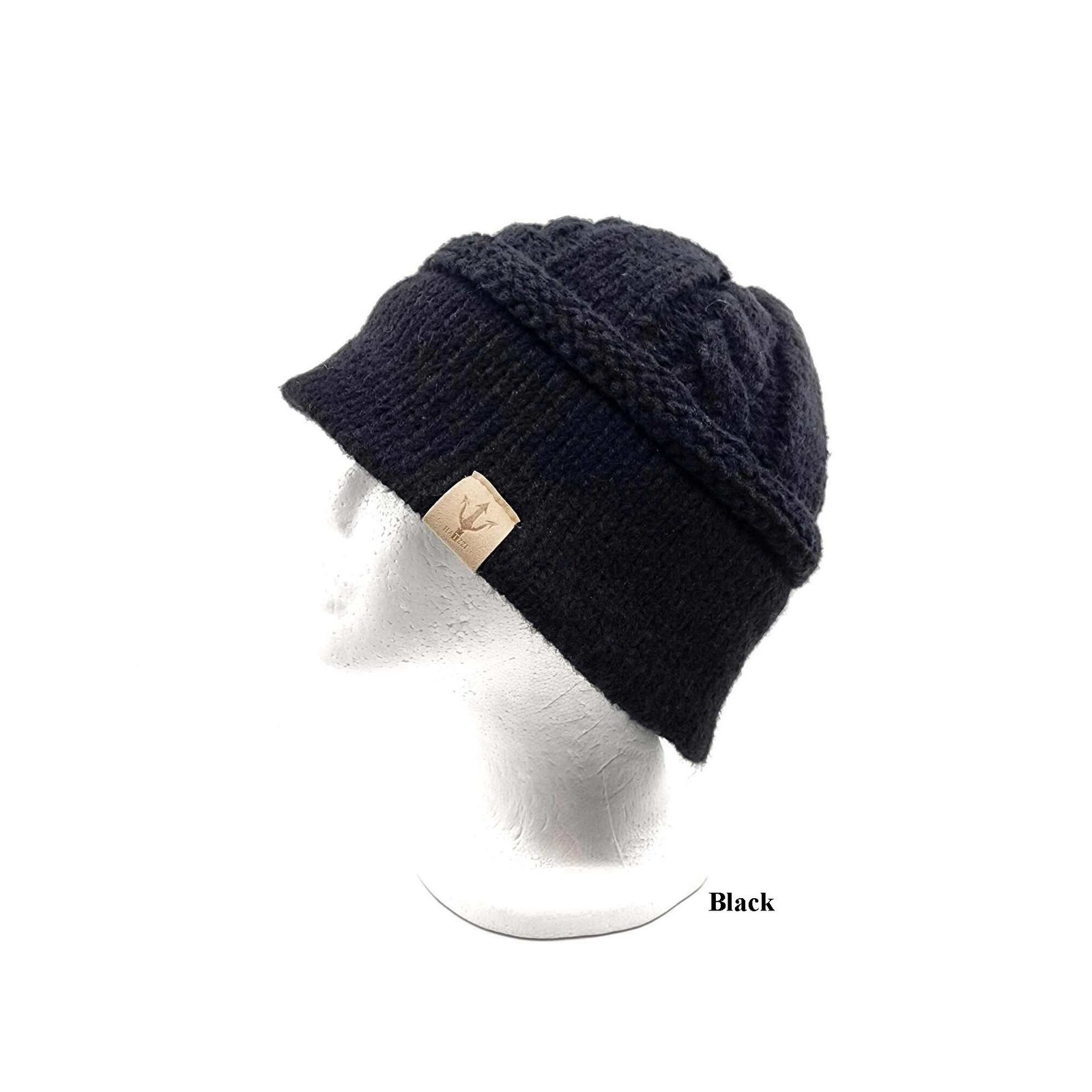 HZ-104 Soft Winter Knit Bucket Style Beanie 3 Black color hat