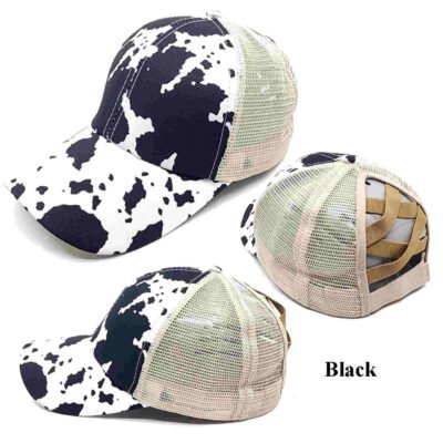 black color cow print cap
