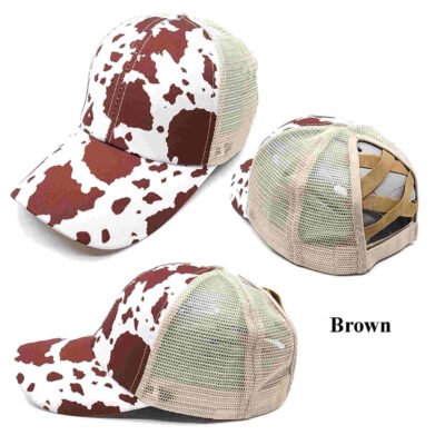 brown cow print cap