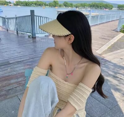 HZ-3003 Stitched Edge Straw Clip On Sun Visor Hat