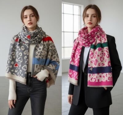HZ-3039 Ultra Soft Heart Print Double Sided Warm Shawl Scarf